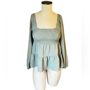 Paper Crane Anthropologie Womens Pale Green Smocked Bodice Y2K Top Sz M